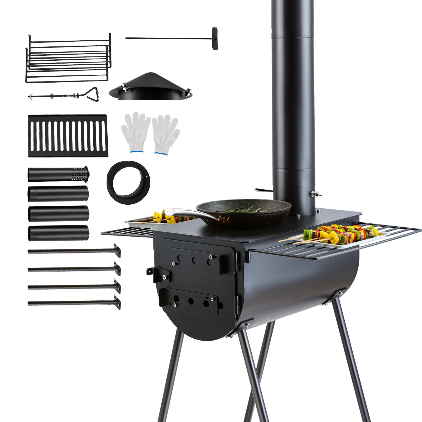 Hot Tent Wood Stove With Chimney Pipe - Wood Stove, 118 inch, Alloy Steel